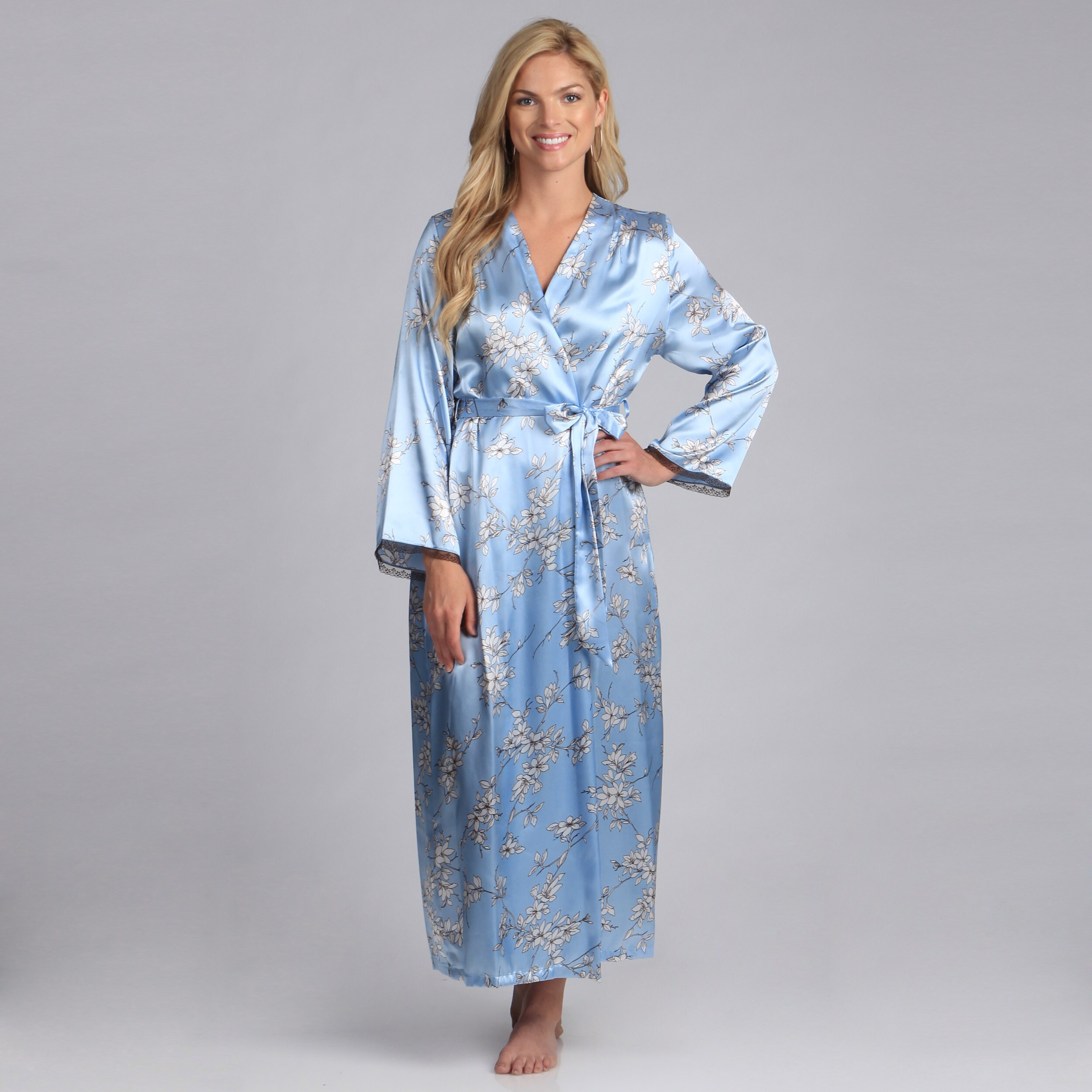 long floral satin robe