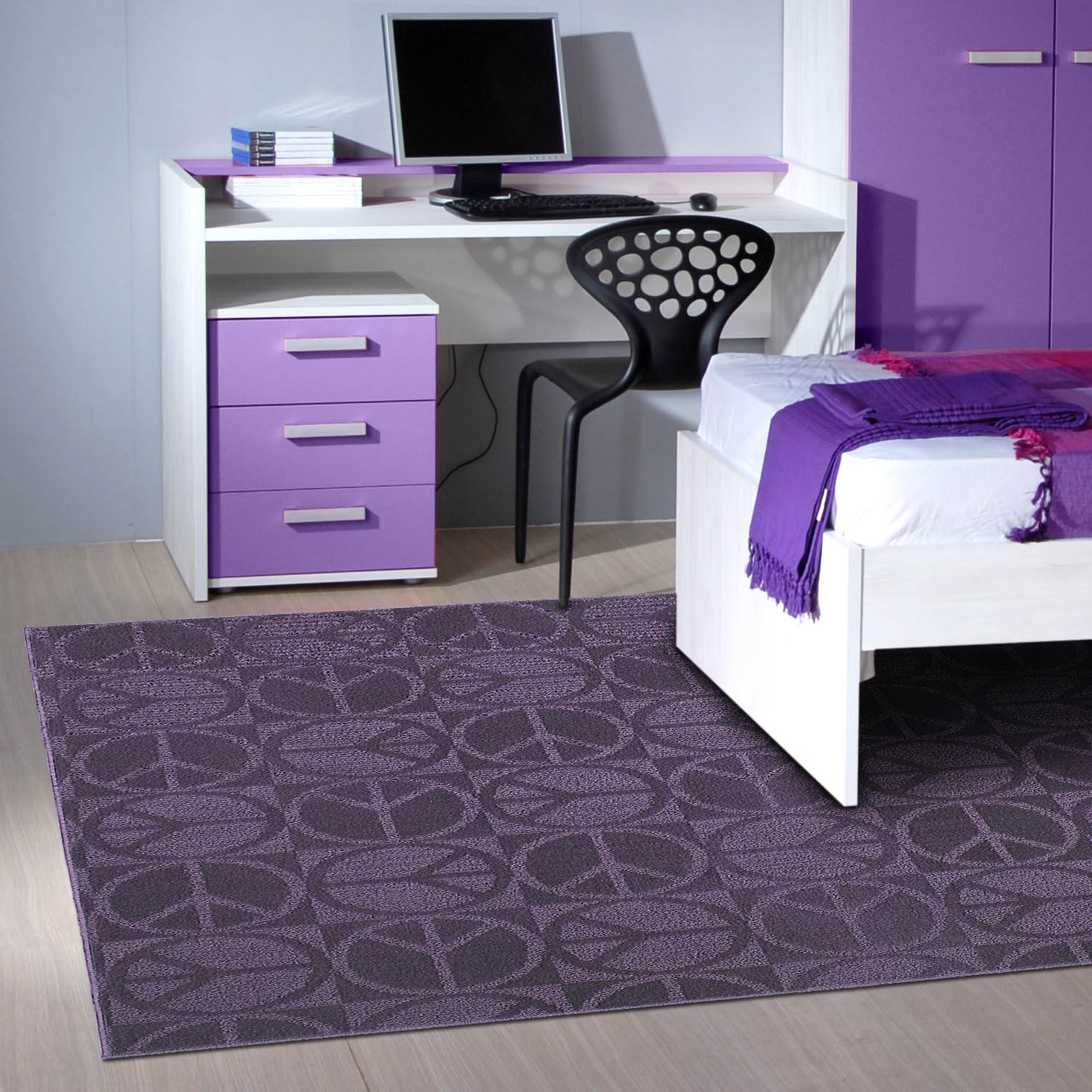 Peace, Love and Purple Area Rug (76 X 96)