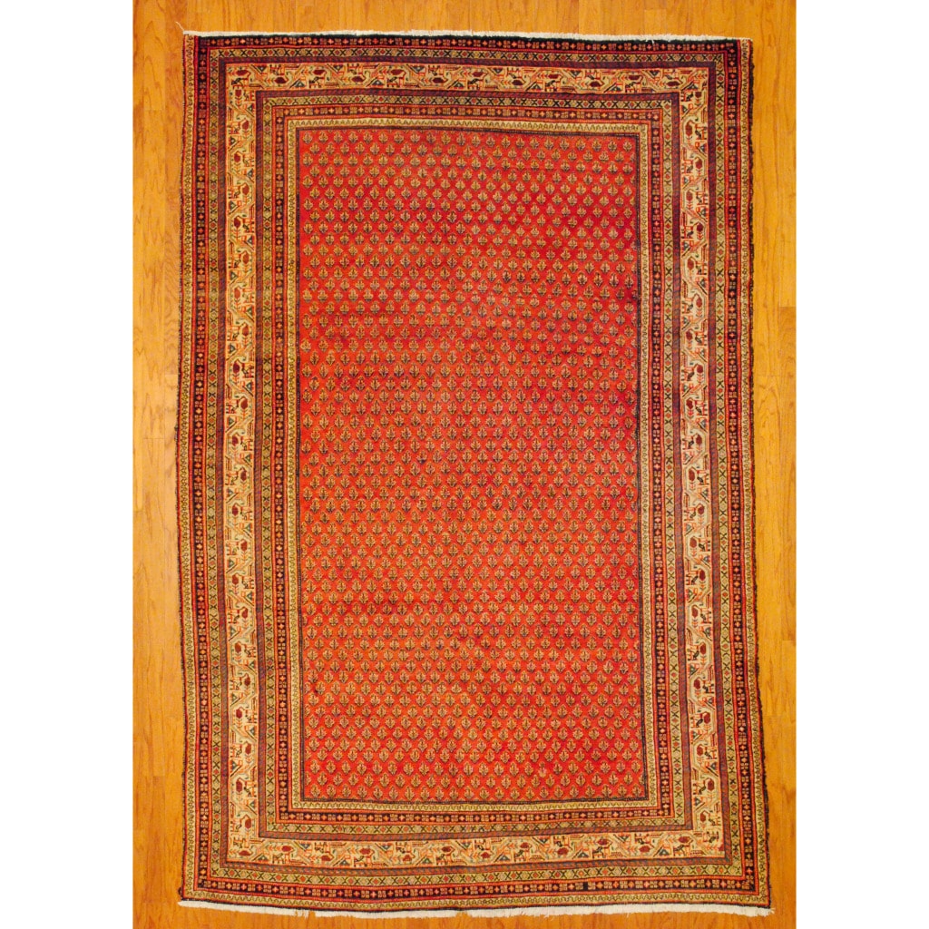 Persian Hand knotted Tribal Sarouk Mir Salmon/Ivory Wool Rug (67 x 10