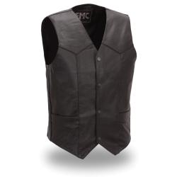 Men's Classic Black Leather 4-snap Vest - 14349489 - Overstock.com ...