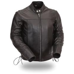 FMC Mens Side Lace Motorcycle Black Leather Jacket on PopScreen