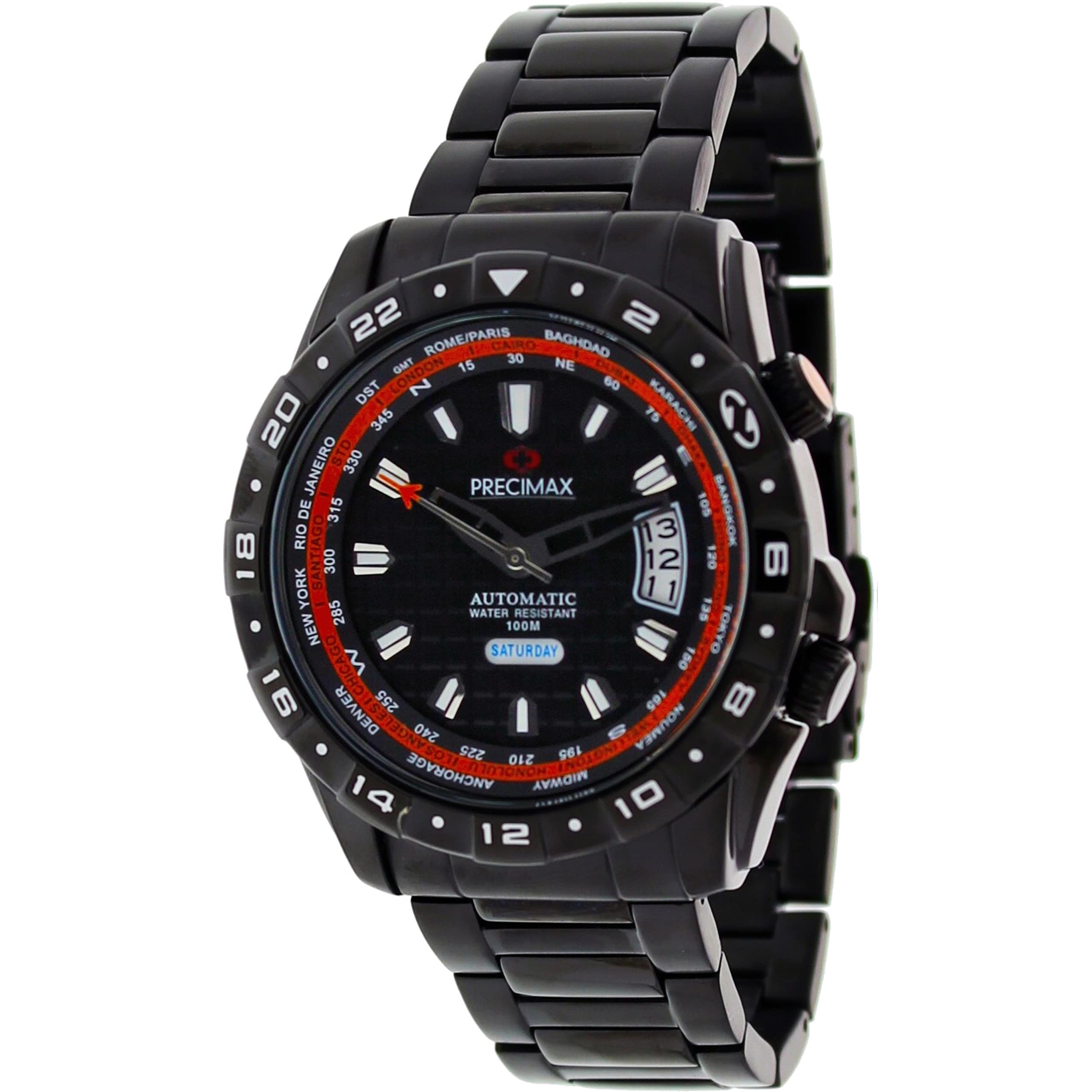 Precimax Mens World Traveler Automatic Steel Watch