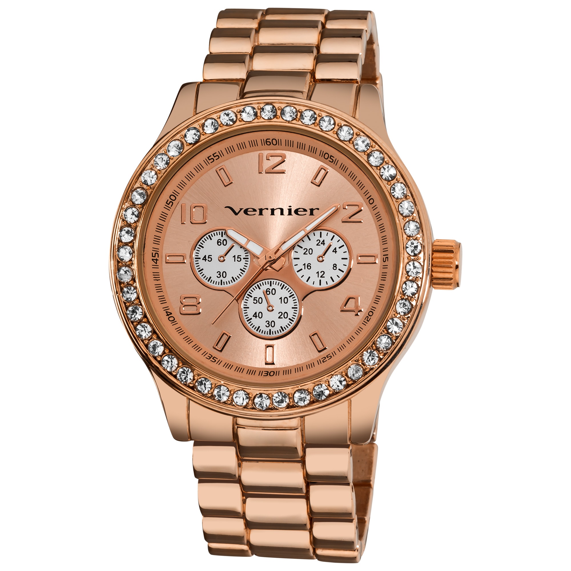 Vernier Womens V11088 Rose Gold Chrono Look Glitz Bracelet Quartz