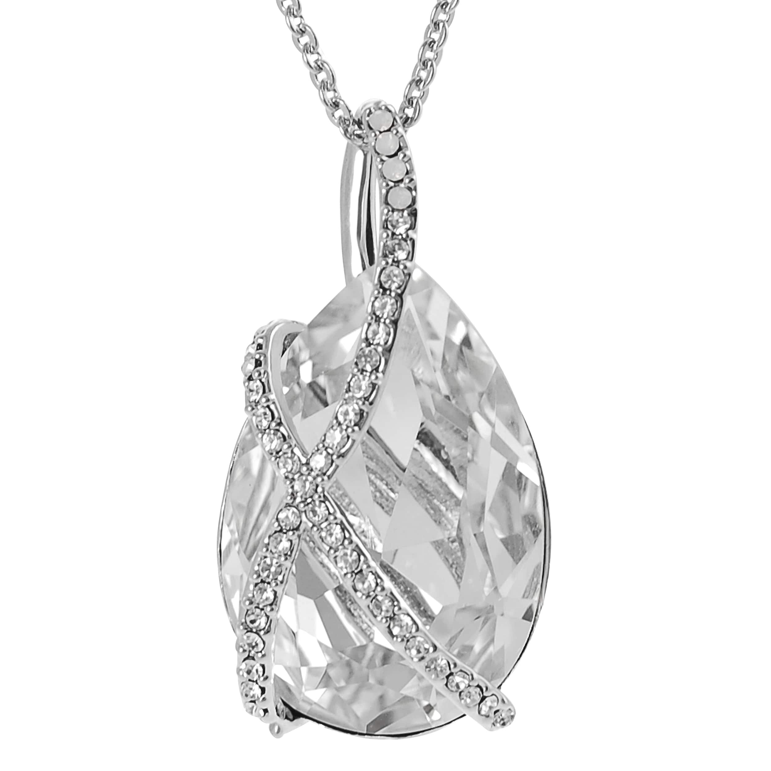 Journee Collection Silvertone Large Swarovski Crystal Drop Necklace