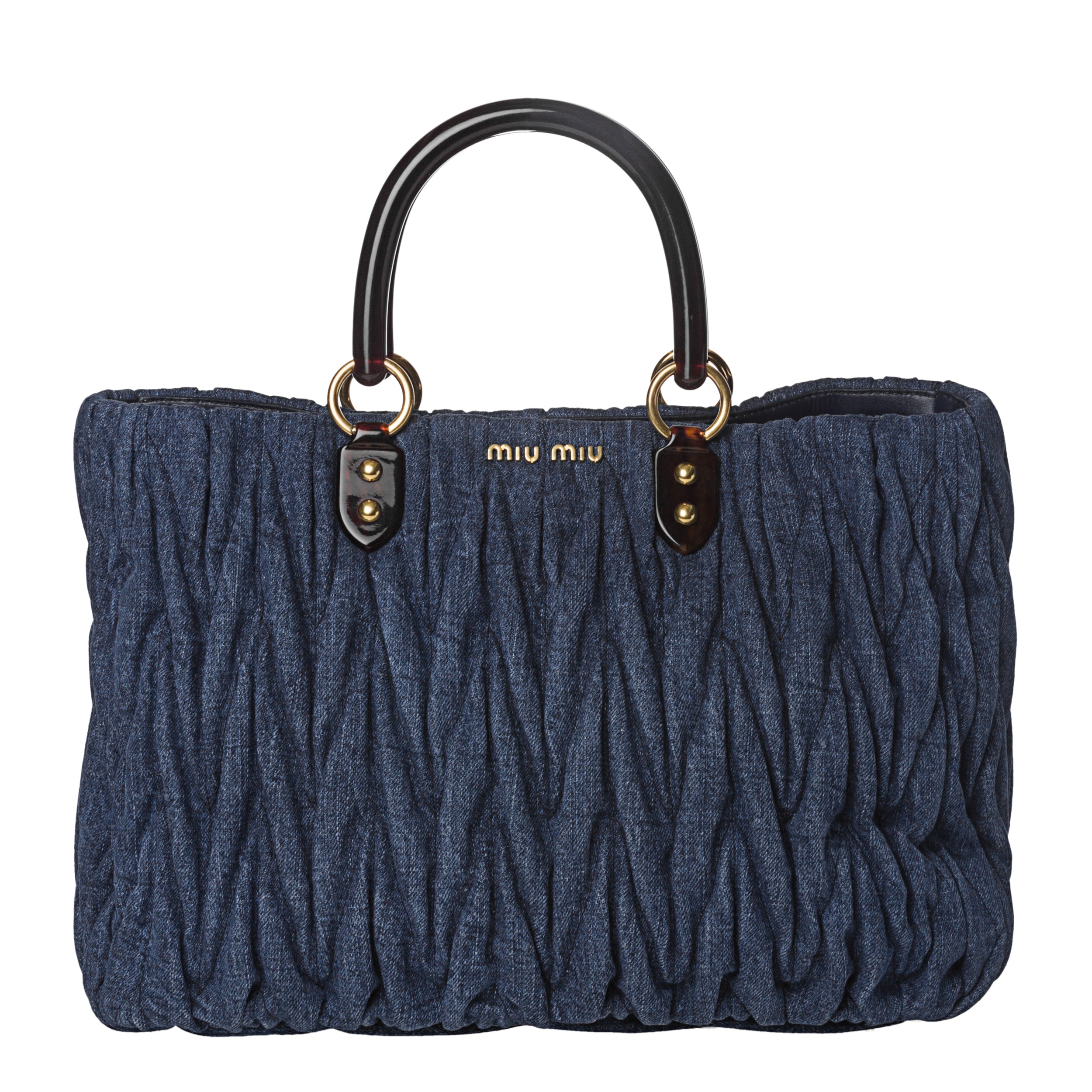 Miu Miu Denim Ruched Tote