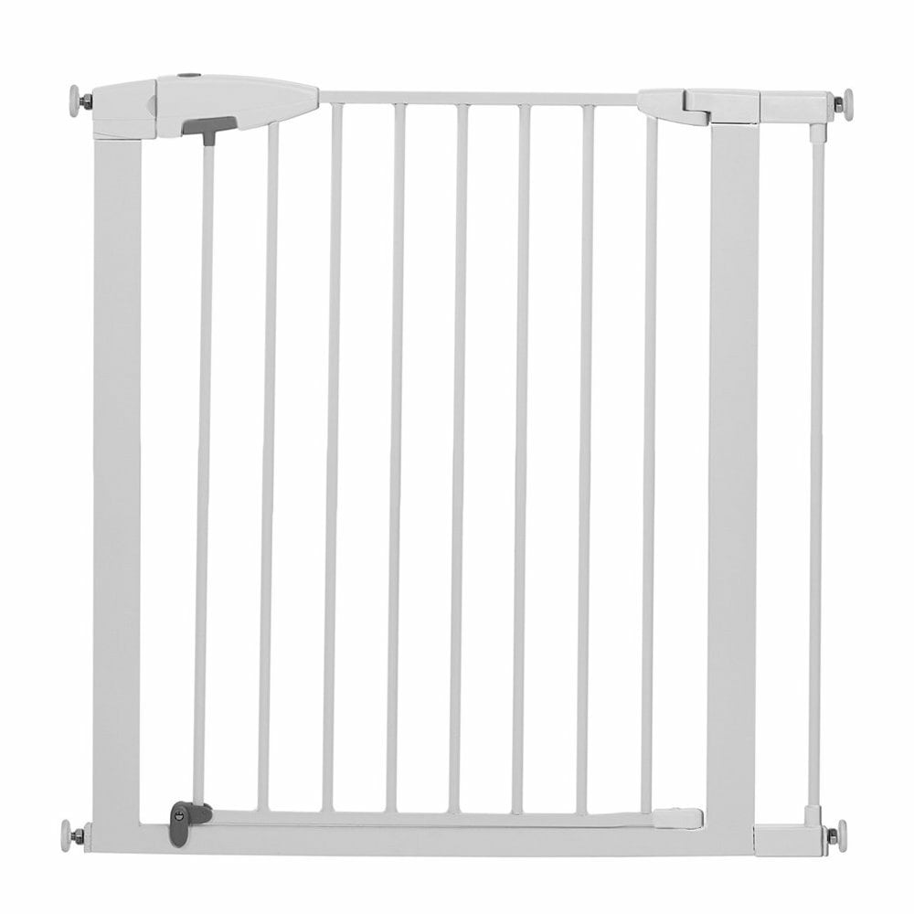 Munchkin The Easy Close Child Safety Gate (WhiteStyle SwingAssembly requiredLock Metal gravity fed hinge locks and double lock handleMounting Pressure or hardwarePackage contents Easy close white metal gate, 1.75 inch extension, accessory kit, instruc