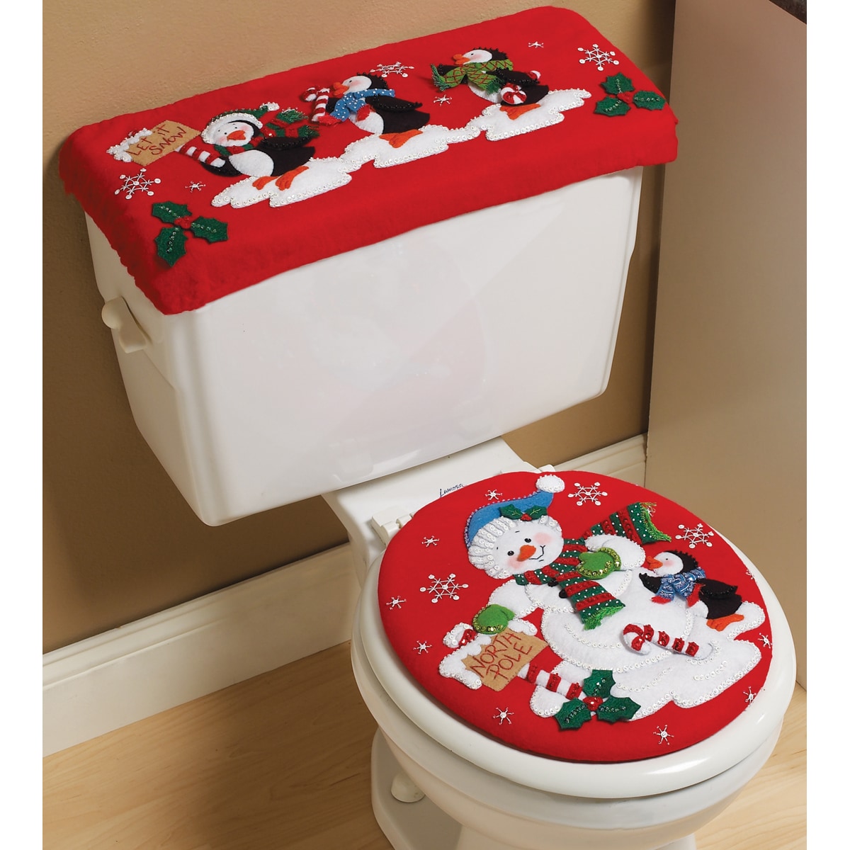 North Pole Parade Bath Ensemble Felt Applique Kit Seat Cover 14.5X15 