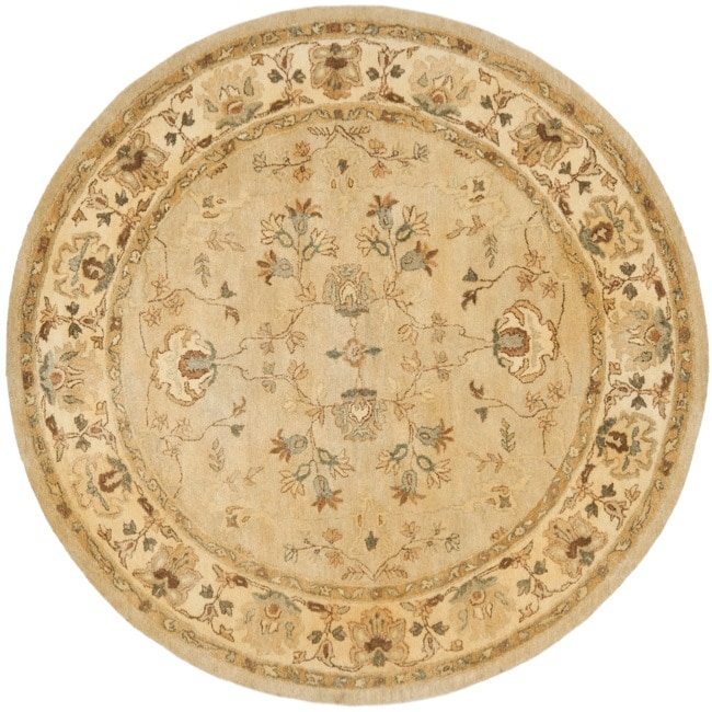 Handmade Farahan Khaki/ Ivory Hand spun Wool Rug (8' Round) Safavieh Round/Oval/Square