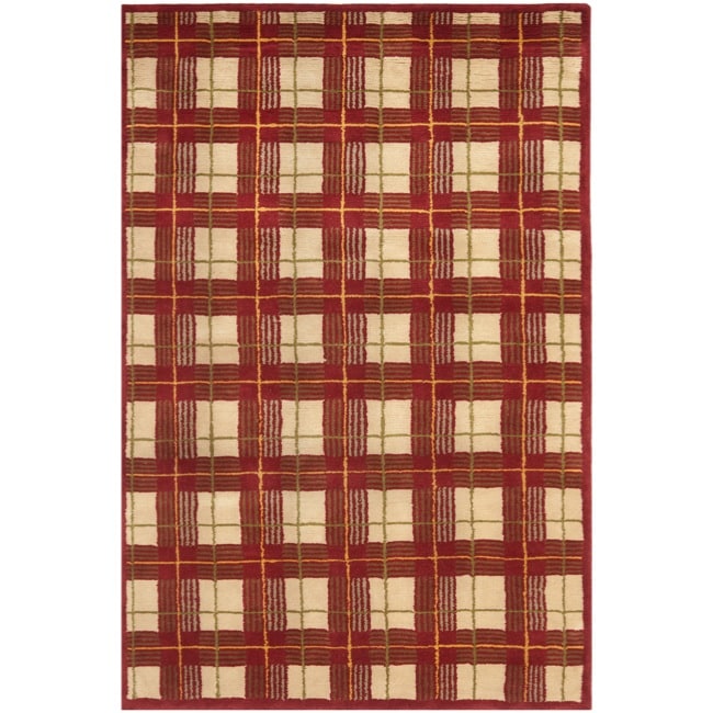 Hand knotted Lexington Plaid Red Wool Rug (5 X 8)