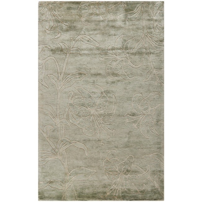 Safavieh Handmade Floral Grey New Zealand Wool Rug (7'6 x 9'6) - 7'6 x 9'6
