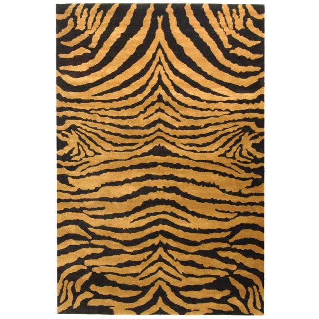 Safavieh Handmade Tiger Brown/ Black New Zealand Wool Rug - 9'6 x 13'6