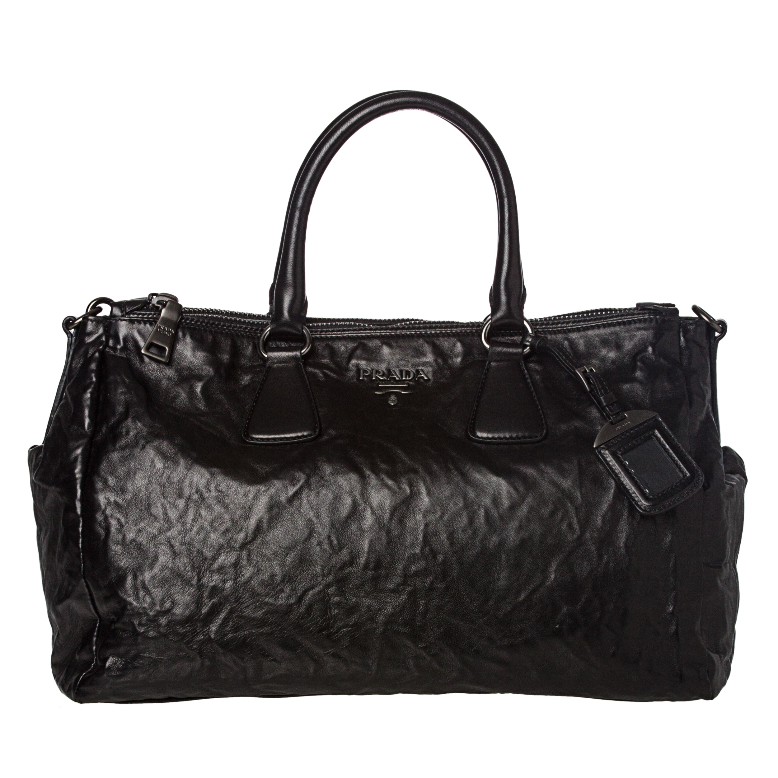 Prada Black Crinkled Leather Satchel Free Shipping Today Prada Black Crinkled Leather Satchel