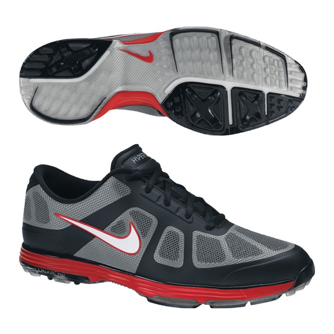 Nike Men's Lunar Ascend Black/ Grey/ Red Golf Shoes (Blem)