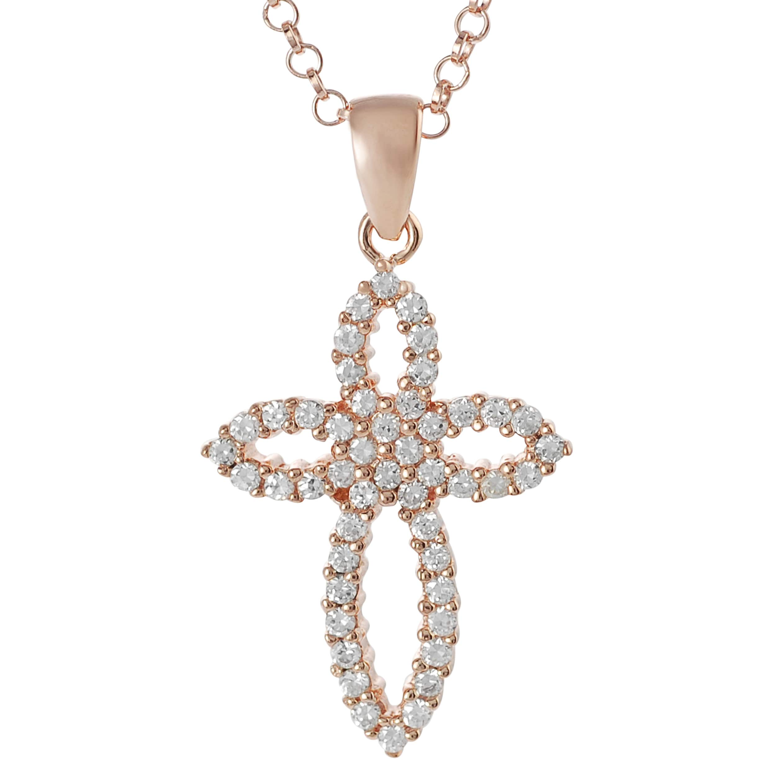 Tressa Rose Gold plated Sterling Silver Cubic Zirconia Cross Necklace Tressa Gold Over Silver Necklaces