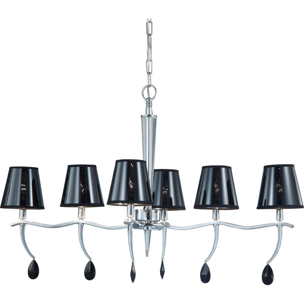 Grace 6 Light Polished Chrome with Semi Transparent Black Shade Island Pendant