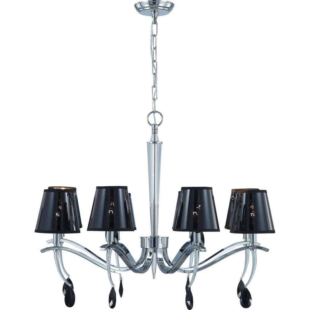 Grace 8 Light Polished Chrome with Semi Transparent Black Shade Chandelier