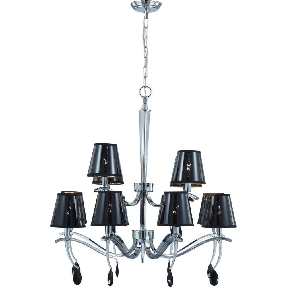 Grace 12 Light Polished Chrome with Semi Transparent Black Shade Two Tier Chandelier