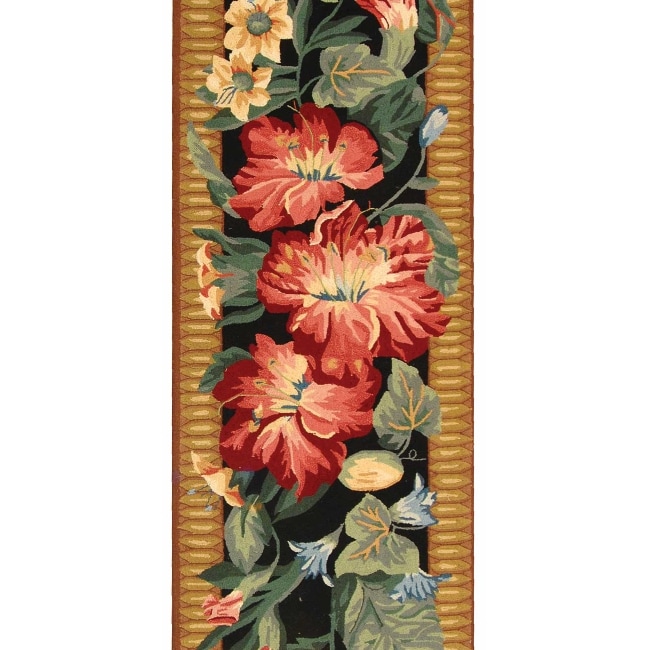 Hand hooked Chelsea Botanical Black Wool Rug (26 X 6)