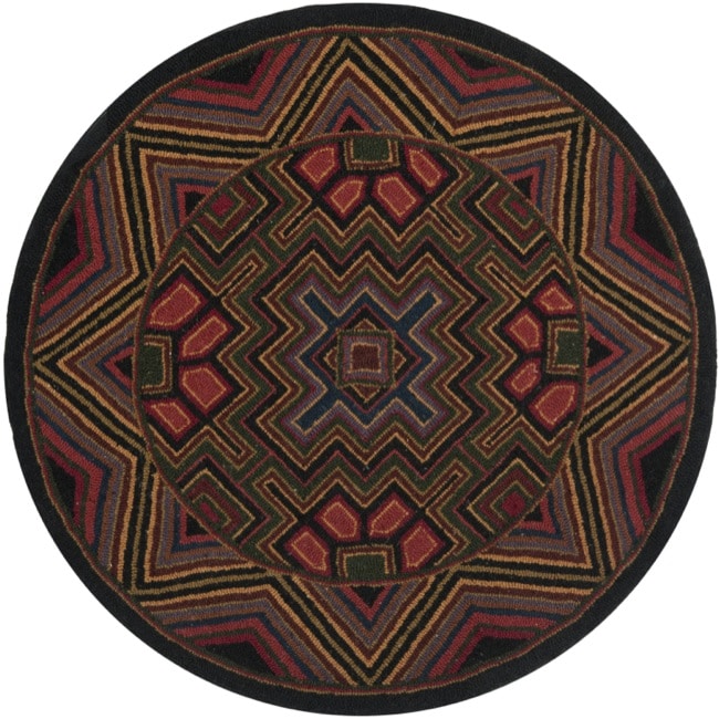 Hand hooked Maze Black Wool Rug (8' Round) Safavieh Round/Oval/Square