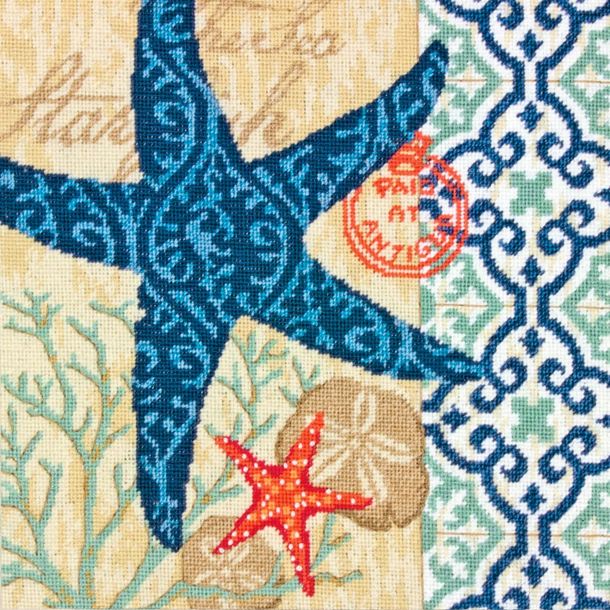 Starfish Needlepoint Kit 14X14 Stitched In Wool & Thread