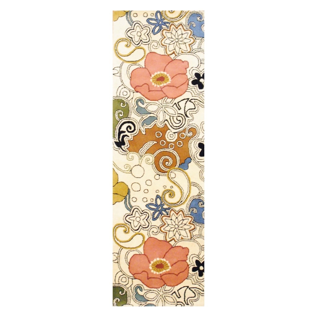 Indo Hand tufted Ivory/ Olive Wool Rug (2'6 x 8') Runner Rugs