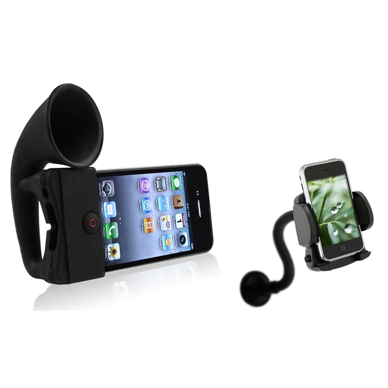 Black Horn Stand Speaker/ Windshield Mount for Apple® iPhone 4/ 4S