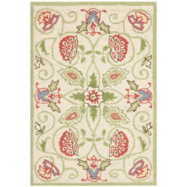 Hand hooked Bedford Beige/ Green Wool Rug (18 X 26)