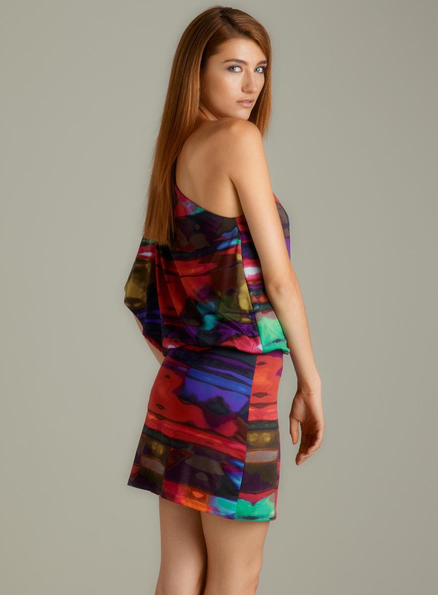 Jessica Simpson One Shoulder Prism Printed Dress