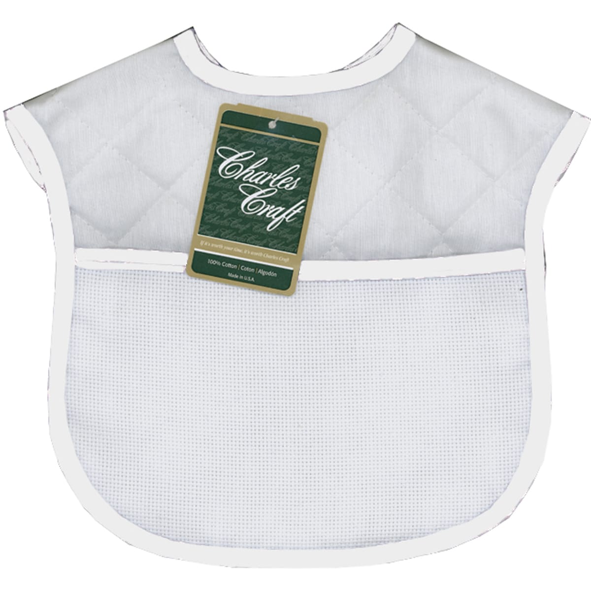 Quilted Baby Bibs 9x9 white With Solid White Trim