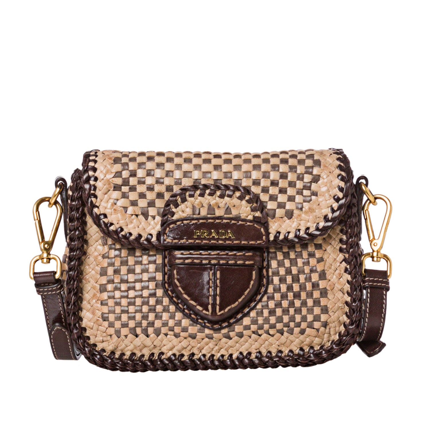 Prada Tan/ Taupe Leather Madras Crossbody Bag