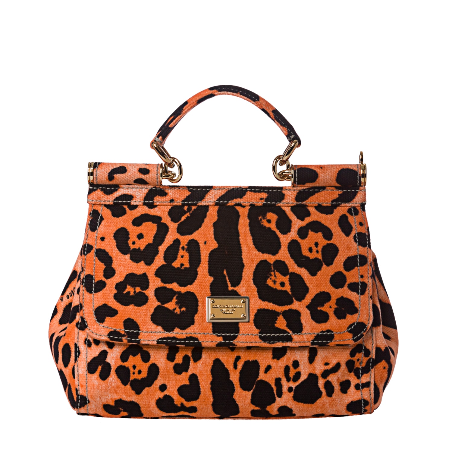 Dolce & Gabbana Miss Sicily Small Orange Leopard Canvas Satchel