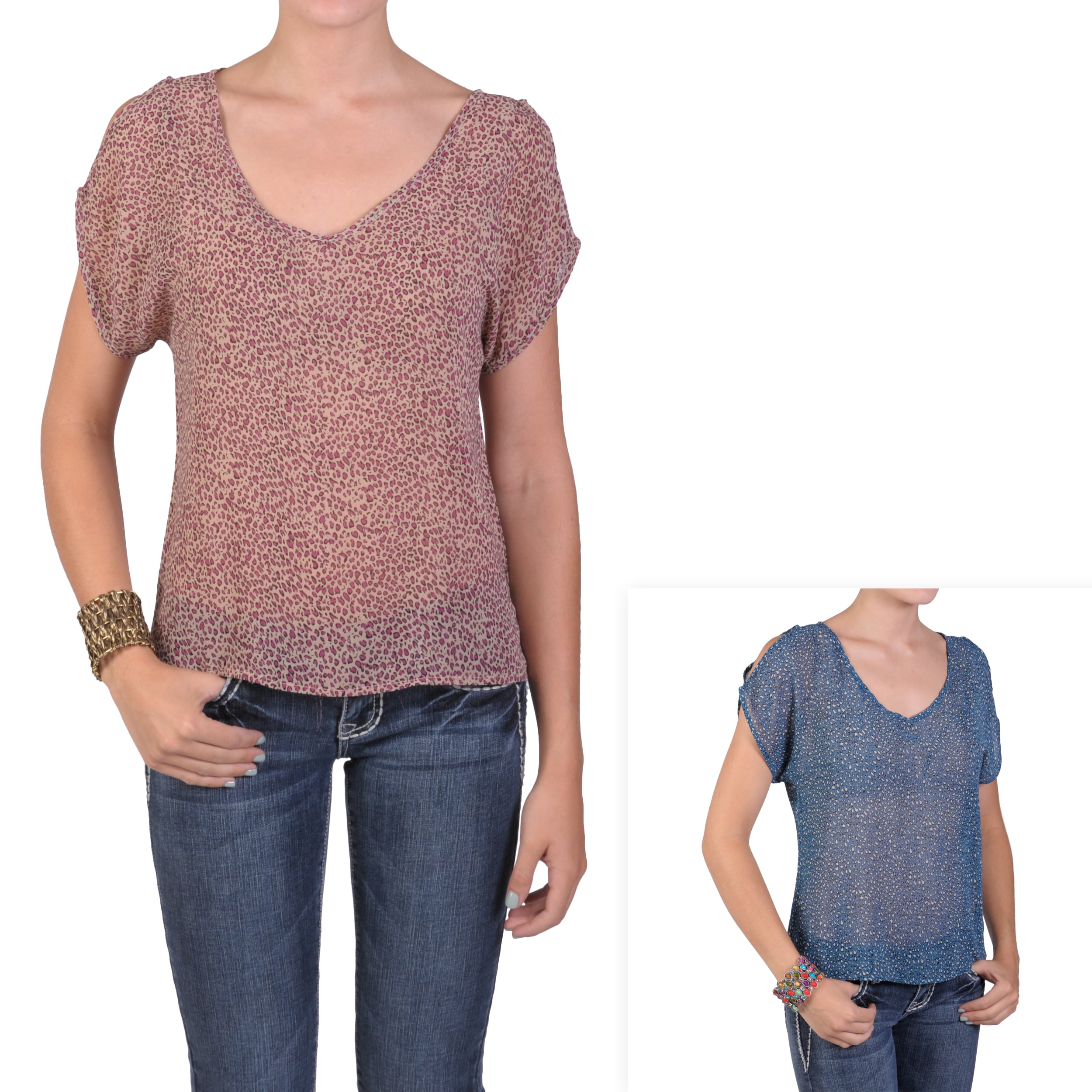 by Hailey Jeans Co. Womens Short sleeve Printed V neck Top