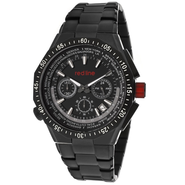 Red Line Mens Travel Black Ion plated Stainless Steel Watch