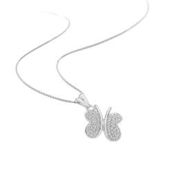 preview thumbnail 2 of 1, Sterling Silver 1/5ct TDW Diamond Butterfly Fashion Necklace (G-H, I2-I3)