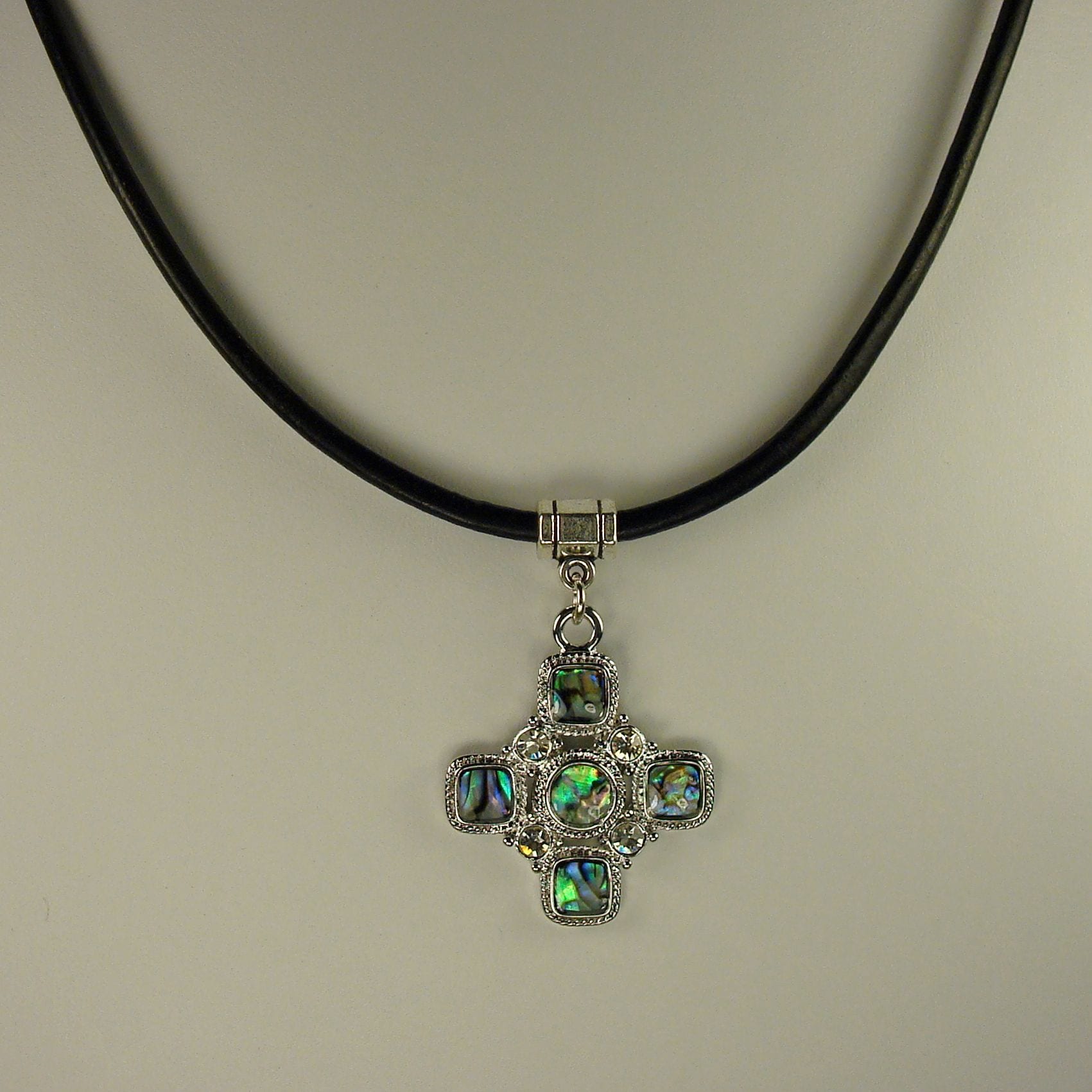 Jewelry by Dawn Cross Shaped Abalone Greek Leather Necklace Today $13