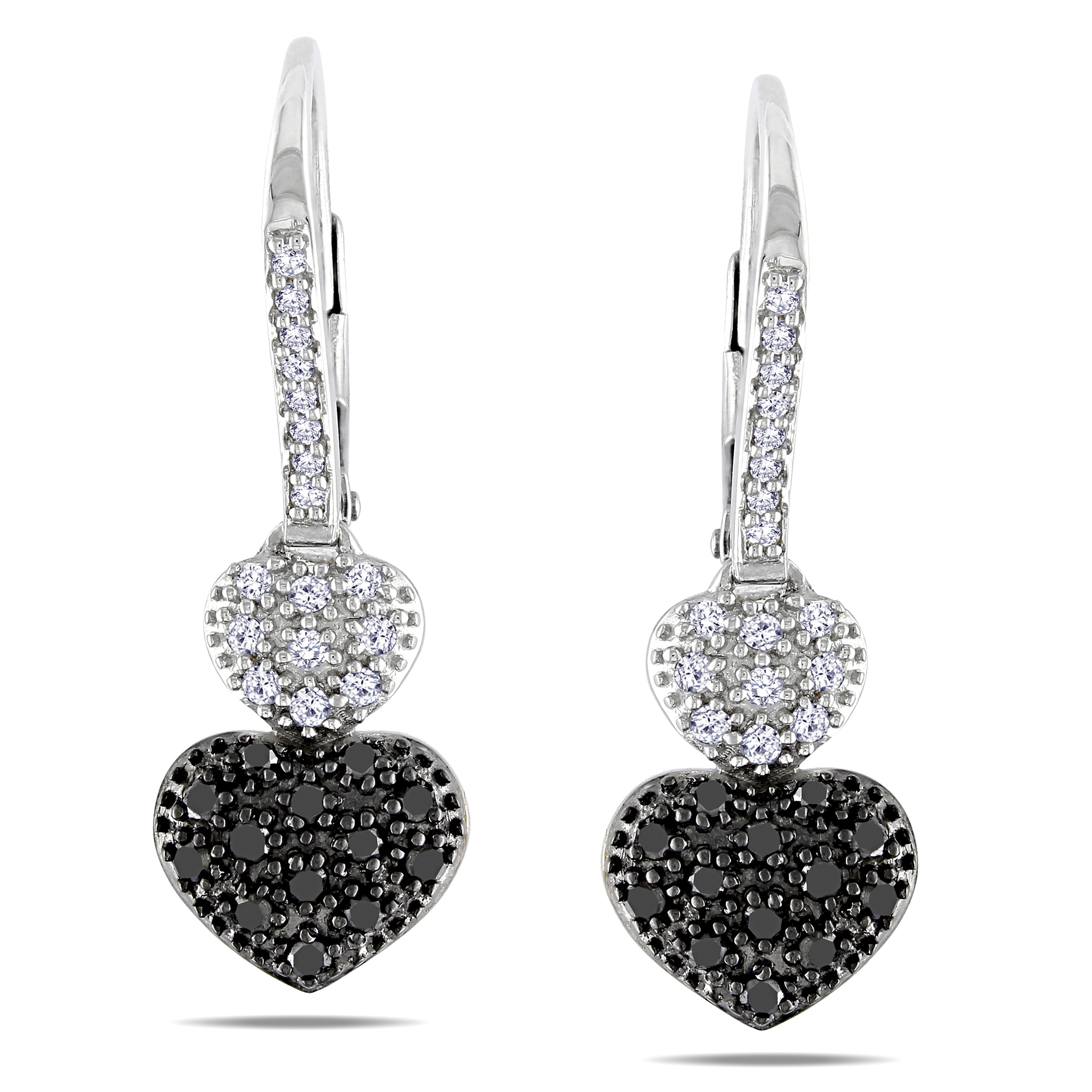 Miadora Sterling Silver 1/2ct TDW Black and White Diamond Earrings (H