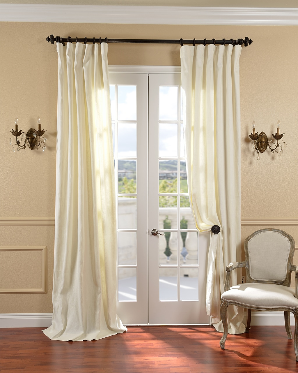 Exclusive Fabrics Cream Belgium Yarn Linen Curtain Panel - Free ...