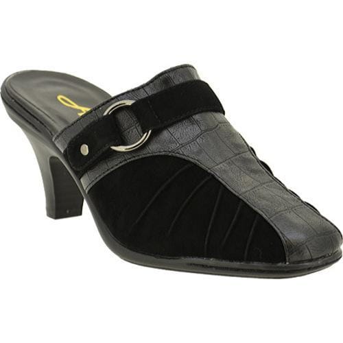 Women's Annie Krafty Black Velvet Suede/ Black Croc Annie Heels