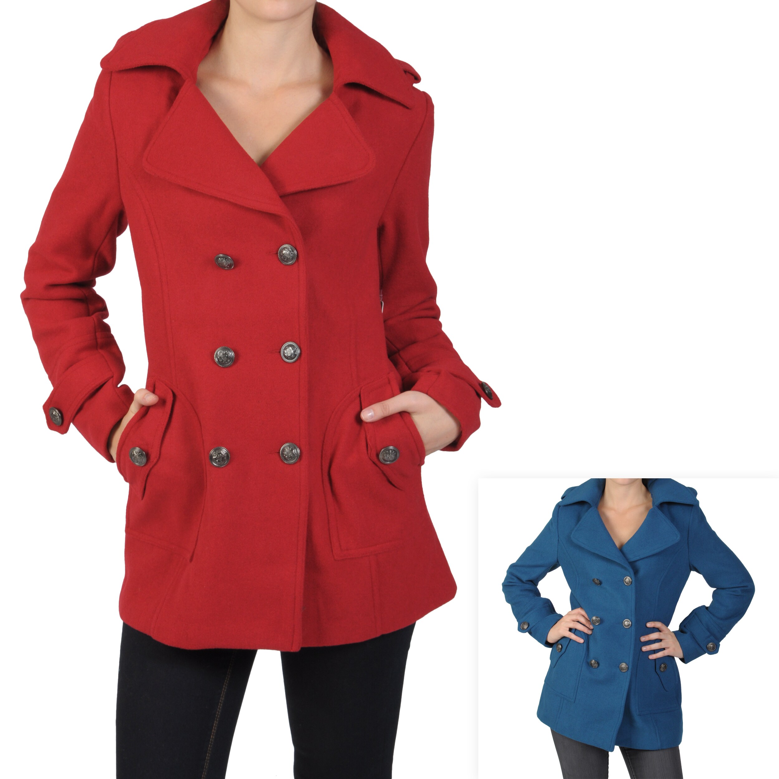 Journee Collection Junior's Double-breasted Peacoat