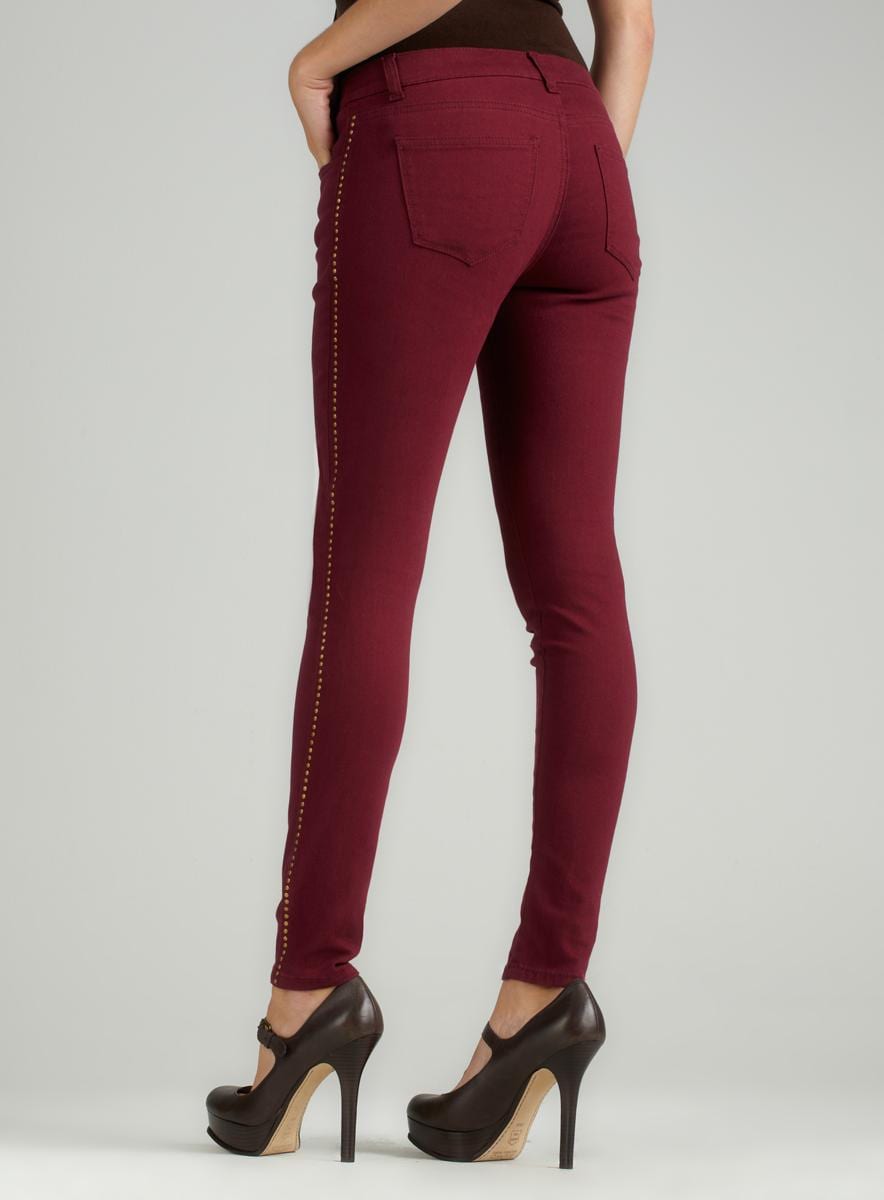 burgundy skinny jeans womens