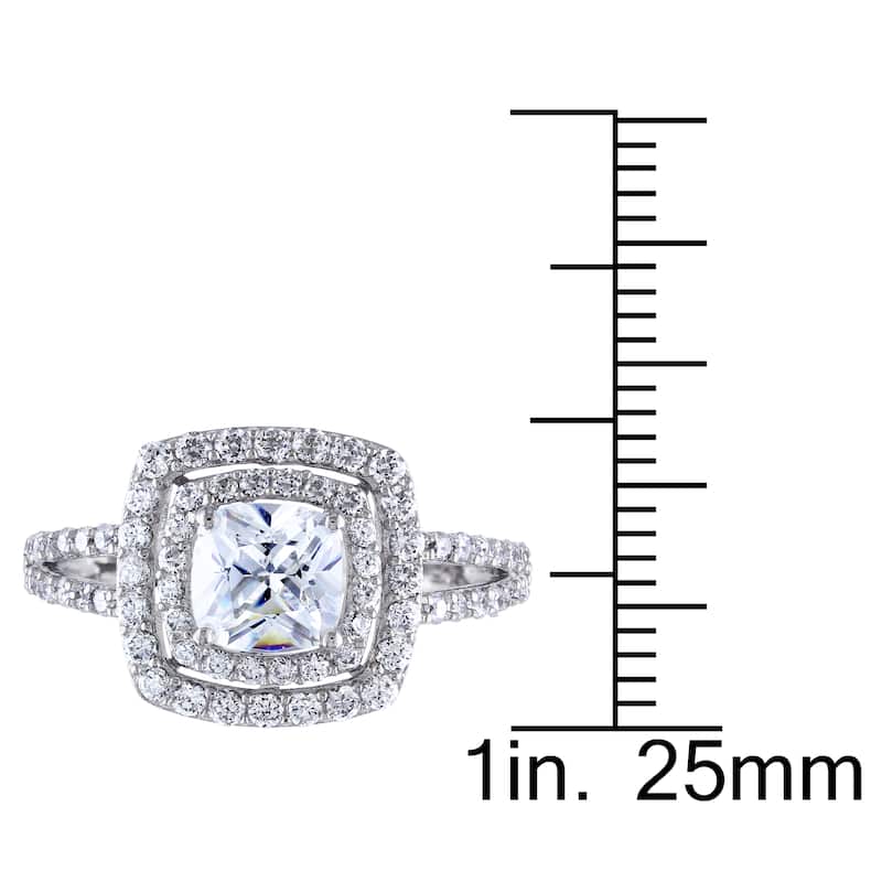 Miadora Sterling Silver 3ct TGW Cushion-cut Cubic Zirconia Split Shank Double Halo Engagement Ring
