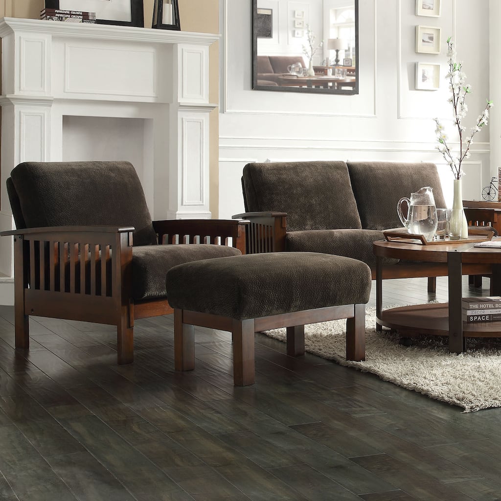 TRIBECCA HOME Mission Dark Brown Champion Fabric Chair and Ottoman