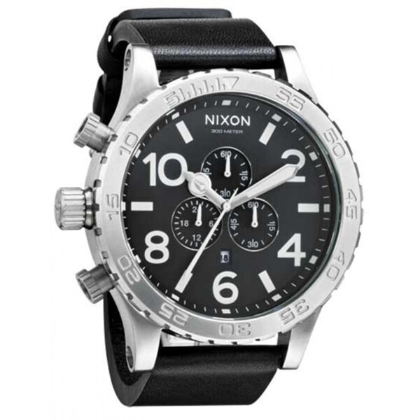 Shop Nixon Men's '51-30' Black Leather Chronograph Watch - silver ...