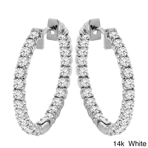 14k Gold 2 1/2ct TDW Diamond Insideout Hoop Earrings Free Shipping