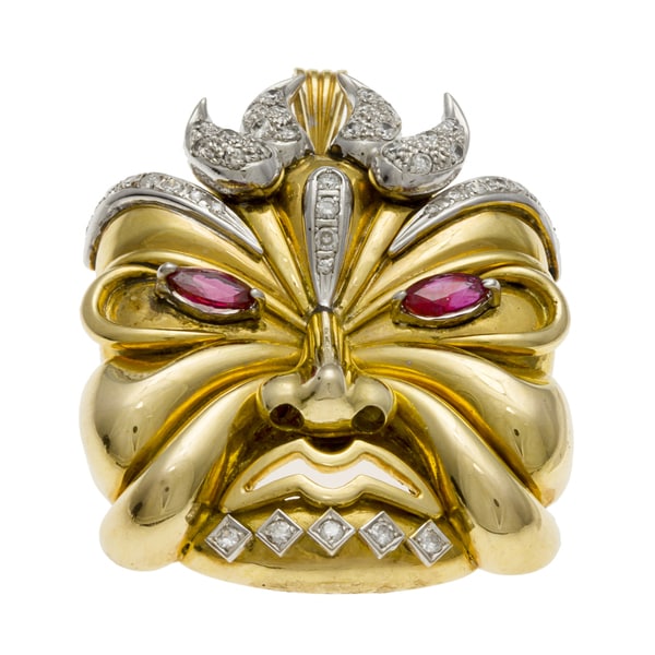 Pre-owned 14k Gold Ruby and 1 1/3ct TDW Diamond Mask Pendant