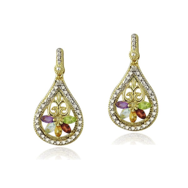 Glitzy Rocks Diamond Accent Multi Gemstone Dangle Teardrop Earrings