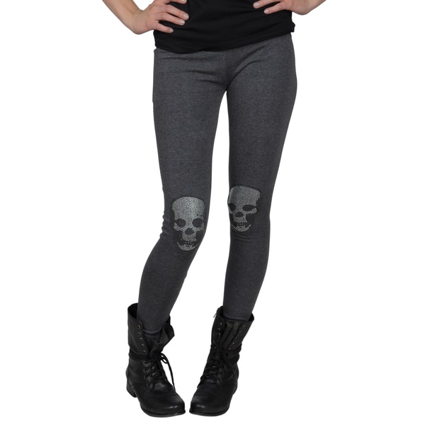 Journee Collection Juniors Skull Knee Patch Cotton Leggings