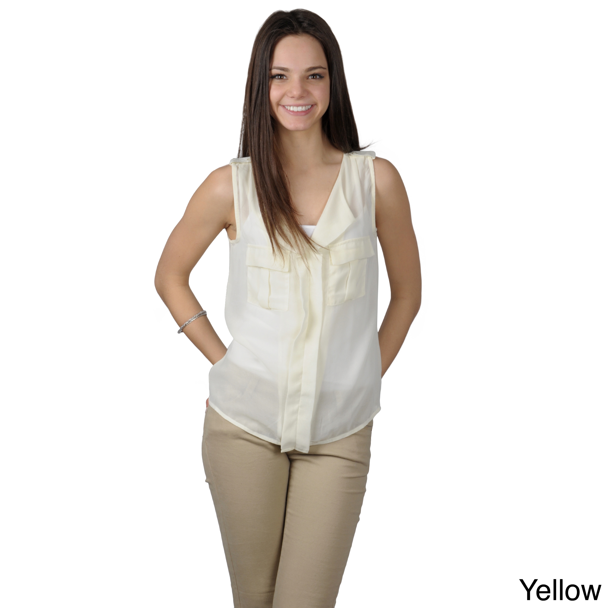 Journee Collection Journee Collection Womens Lightweight Sleeveless V neck Top Yellow Size S (4  6)