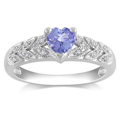 Miadora Sterling Silver Tanzanite and Diamond Ring