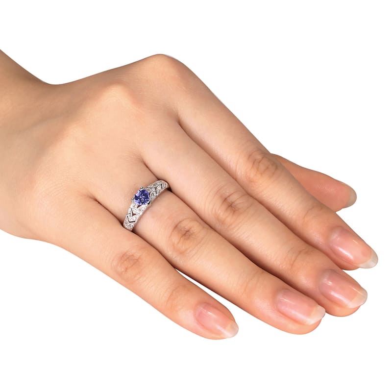 Miadora Sterling Silver Tanzanite and Diamond Ring